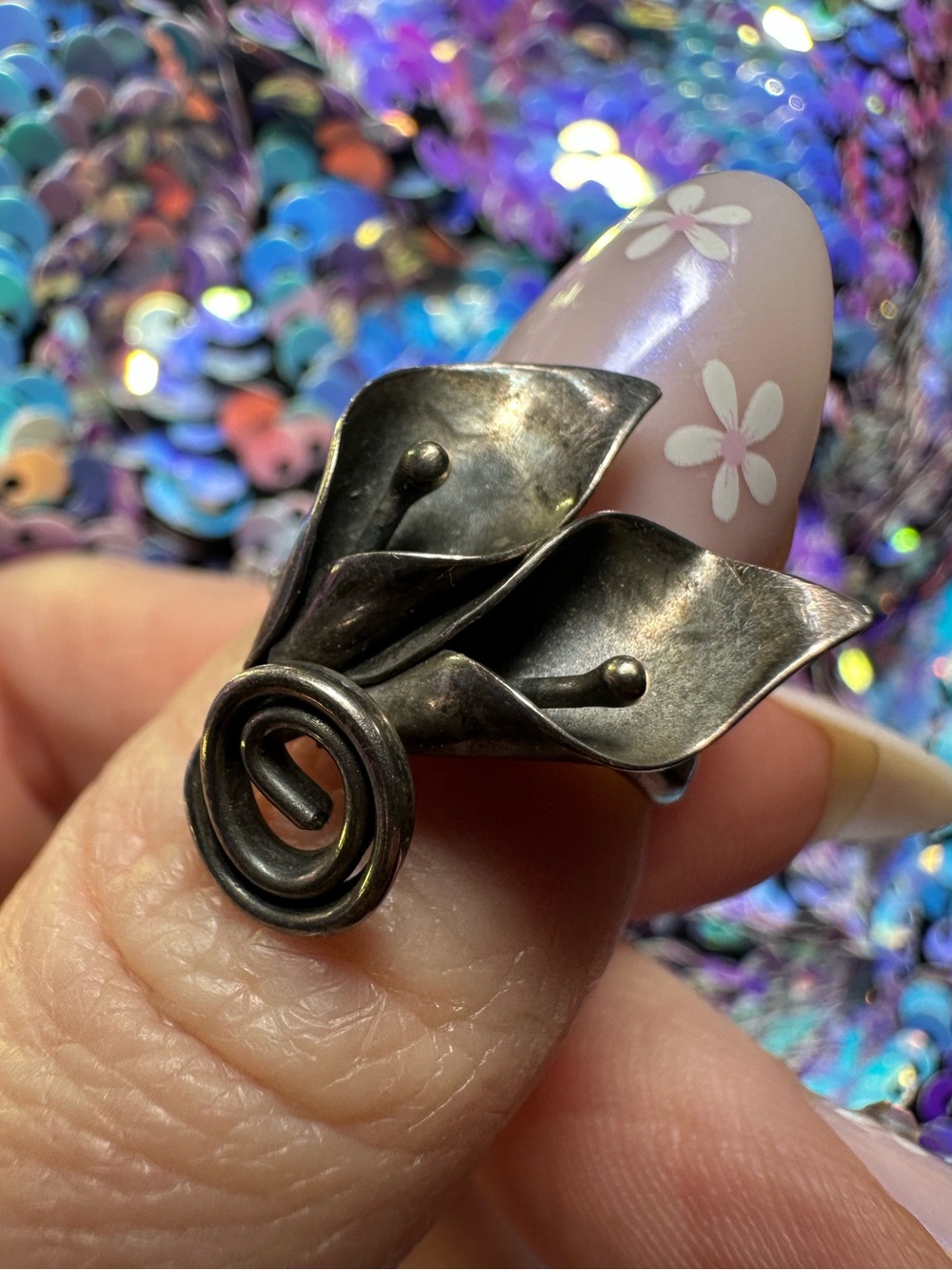 Stuart Nye • Vintage Sterling Silver Double Calla Lily Ring